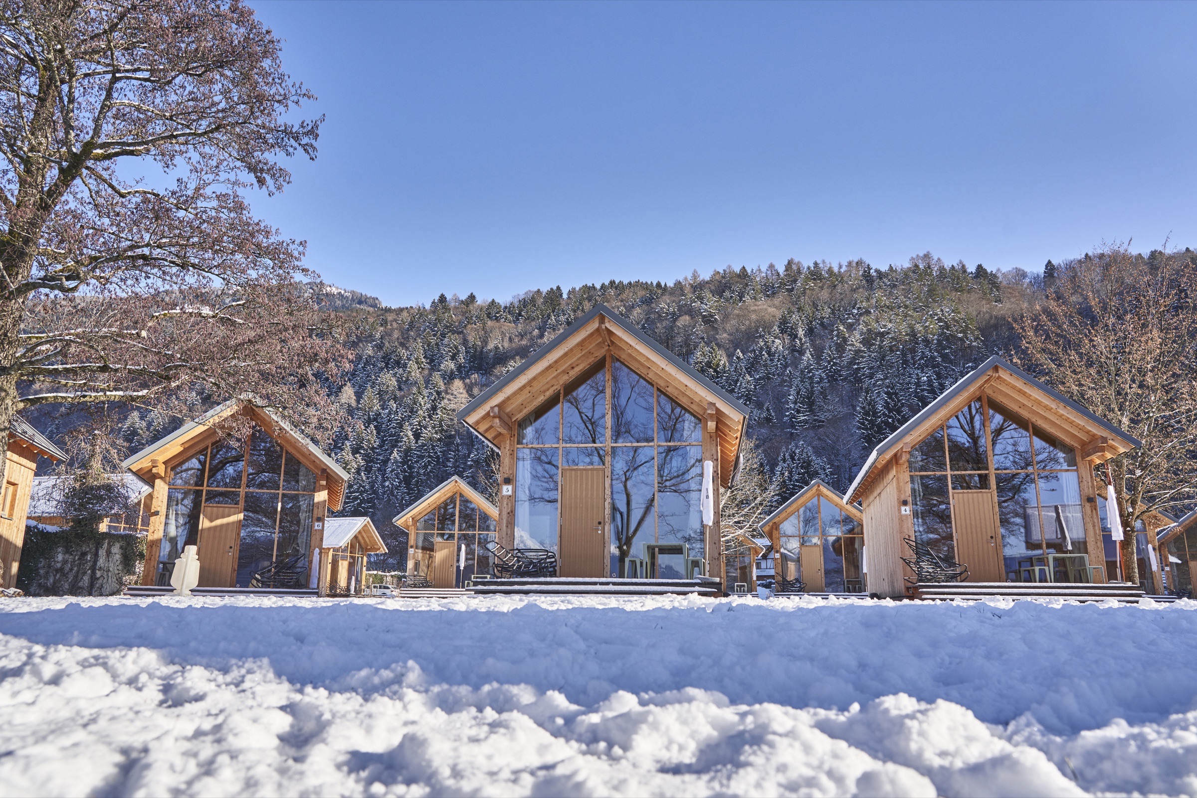 Die Eco Lodges im Schnee am Millstätter See